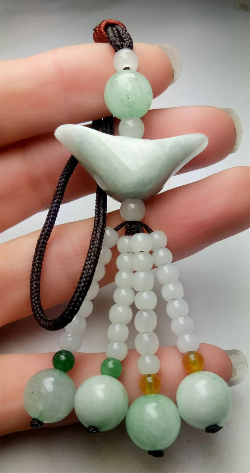 10% OFF- Certified Natural Jadeite Emerald A*Jade HandCarved Lucky Safe Car Rearview Mirror Pendant Lucky Hanging Ornament Decor A1036