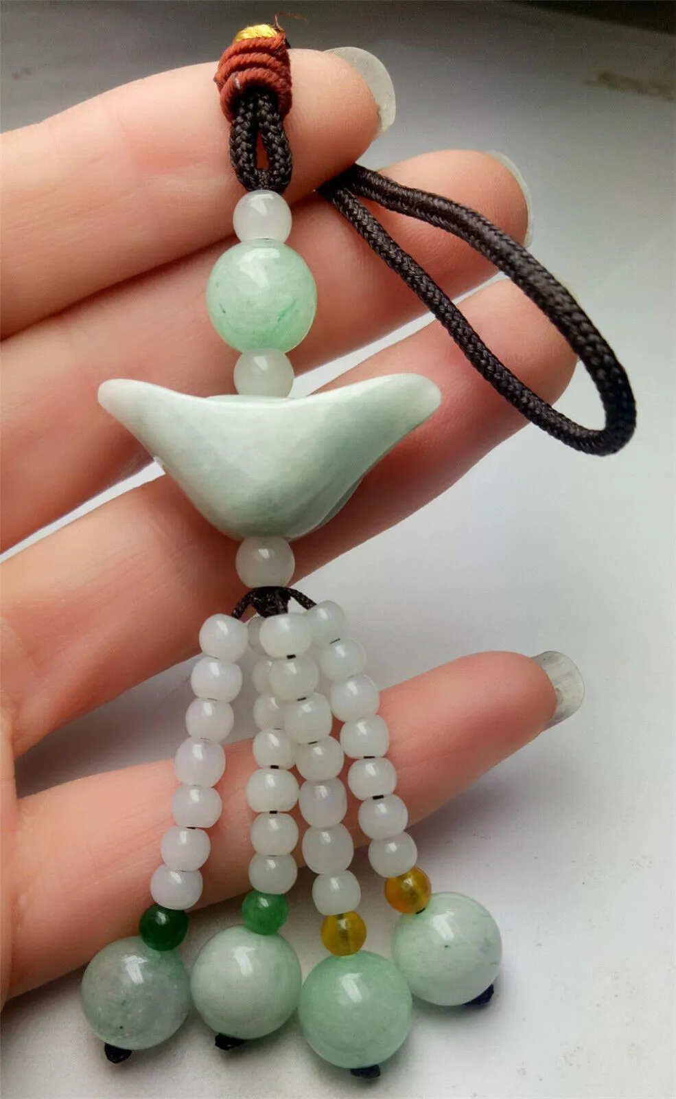 10% OFF- Certified Natural Jadeite Emerald A*Jade HandCarved Lucky Safe Car Rearview Mirror Pendant Lucky Hanging Ornament Decor A1036
