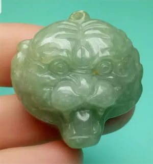 10% OFF- Certified Natural Jadeite Emerald A*Jade HandCarved Lucky Tiger Head Pendant A7355