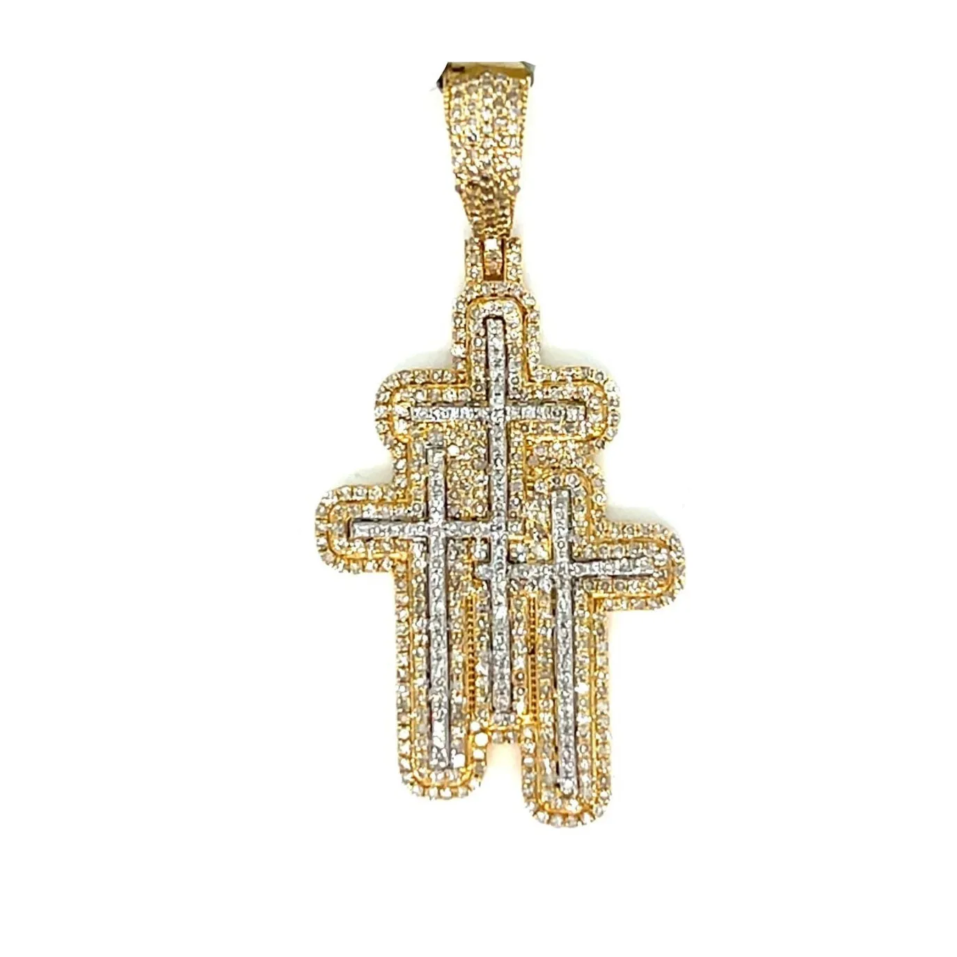 10k Yellow & White Gold Everyday Elegant Three Cross Pendant - SP27132