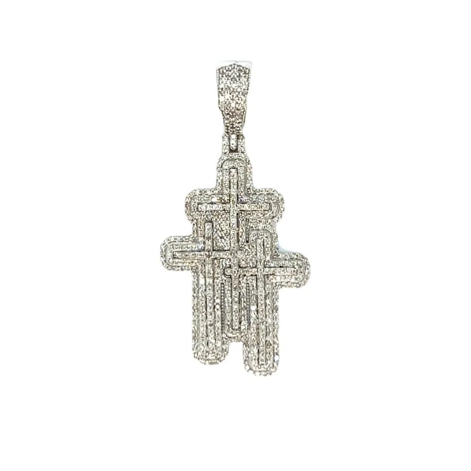 10k Yellow & White Gold Everyday Elegant Three Cross Pendant - SP27132