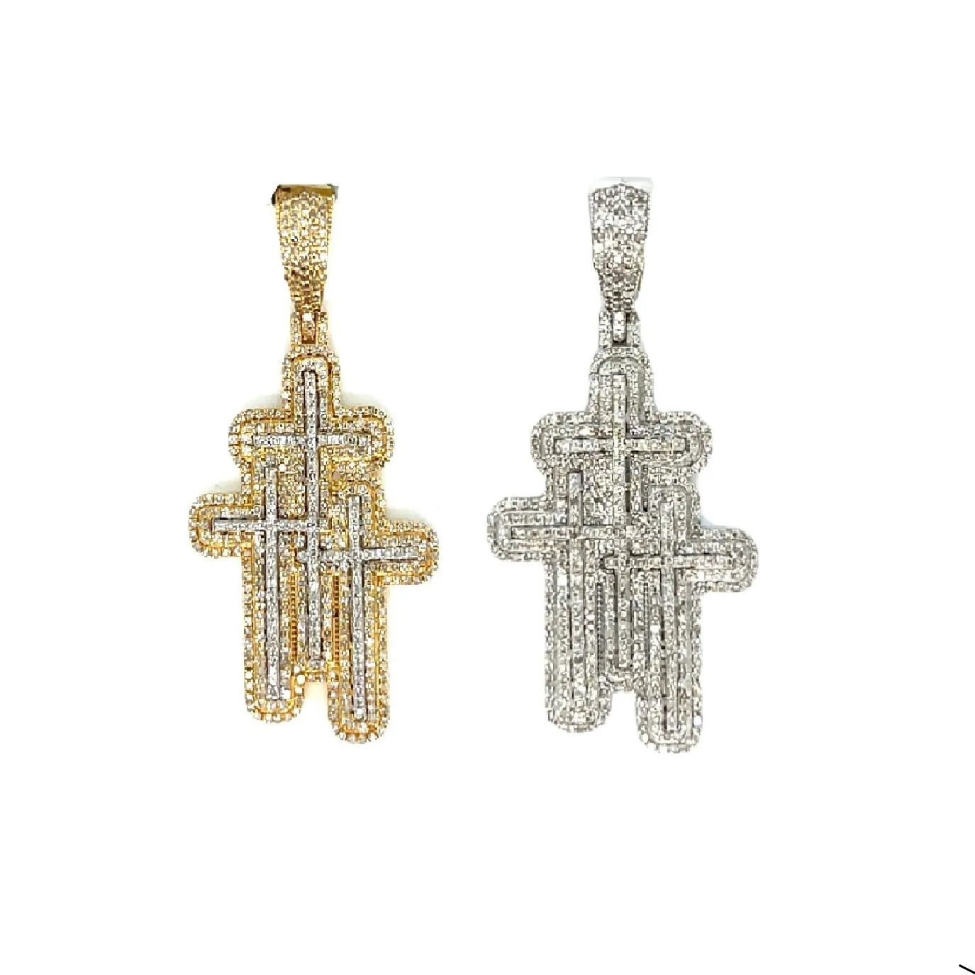 10k Yellow & White Gold Everyday Elegant Three Cross Pendant - SP27132