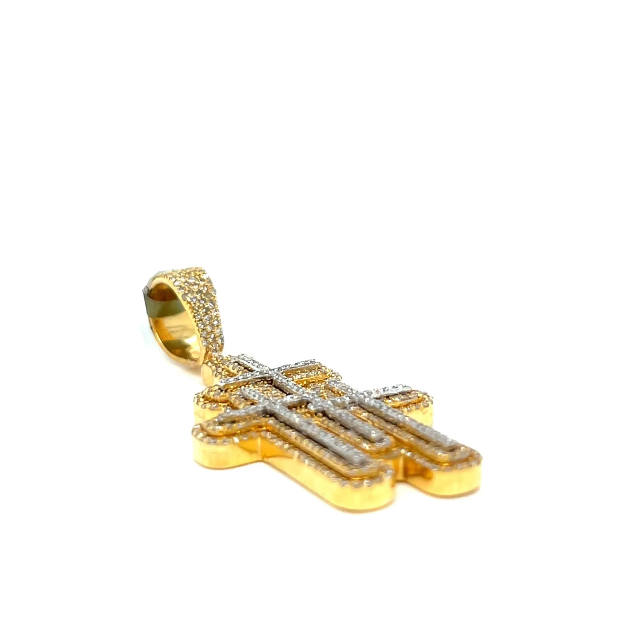10k Yellow & White Gold Everyday Elegant Three Cross Pendant - SP27132