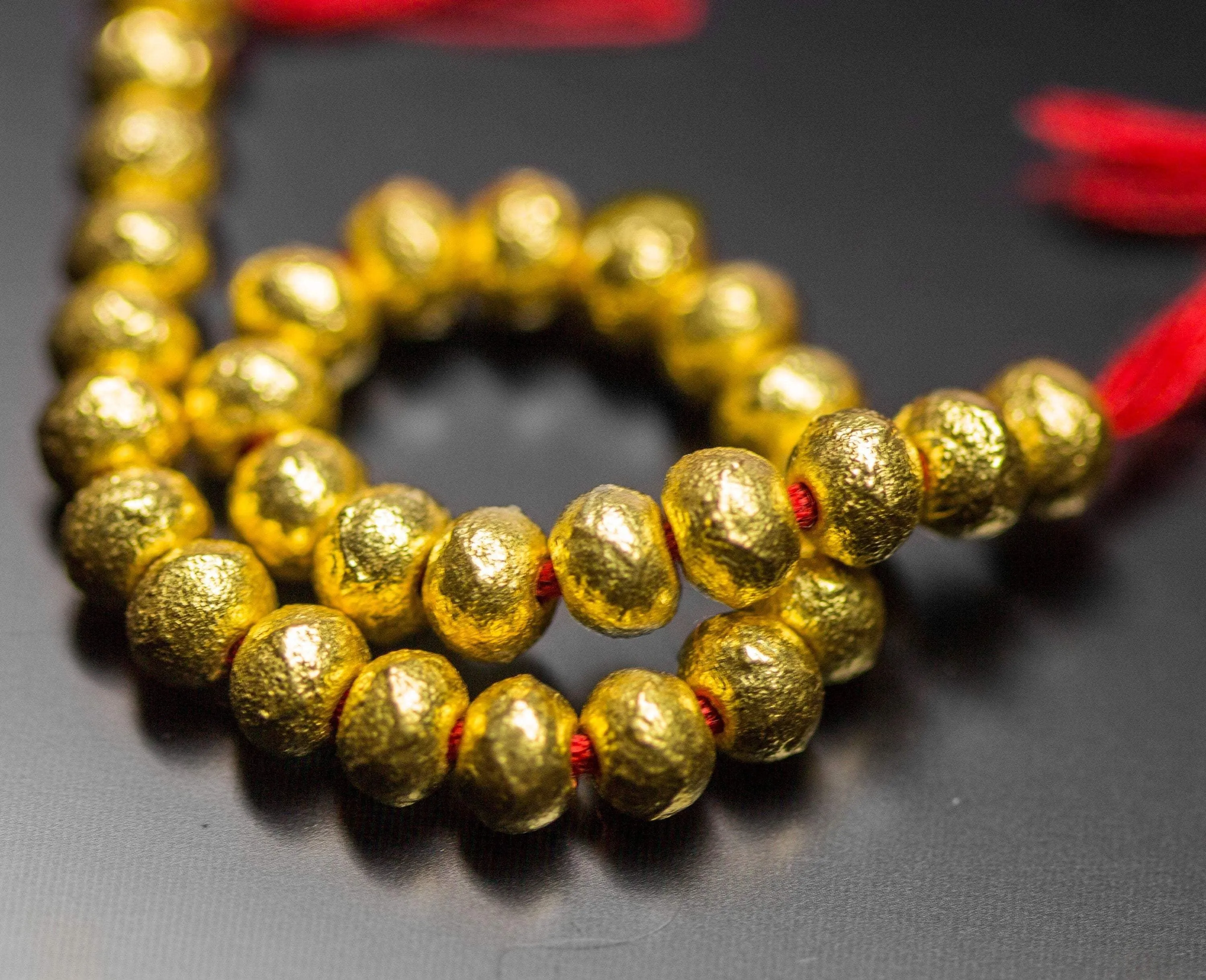 10pc, 8mm Handmade 18k Solid Gold Handmade Textured Rondelle Hollow Beads Spacer Findings