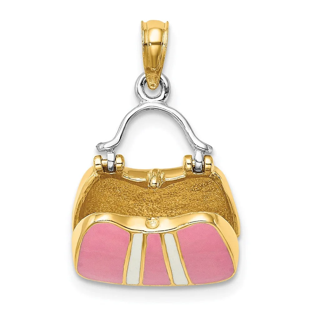 14K & Rhodium 3-D w/ Enamel Opens Handbag Charm