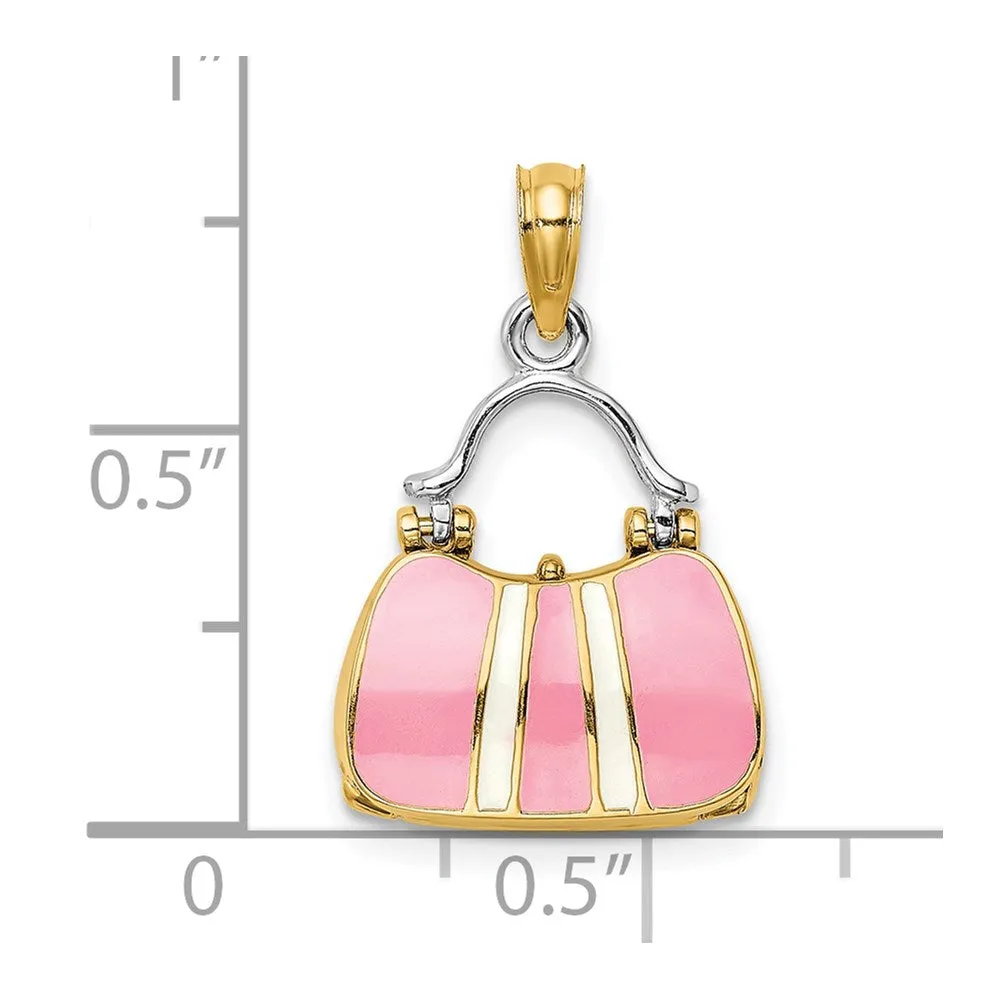 14K & Rhodium 3-D w/ Enamel Opens Handbag Charm