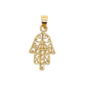 14K Gold Elegant Vintage Hamsa Charm 0.8" Pendant