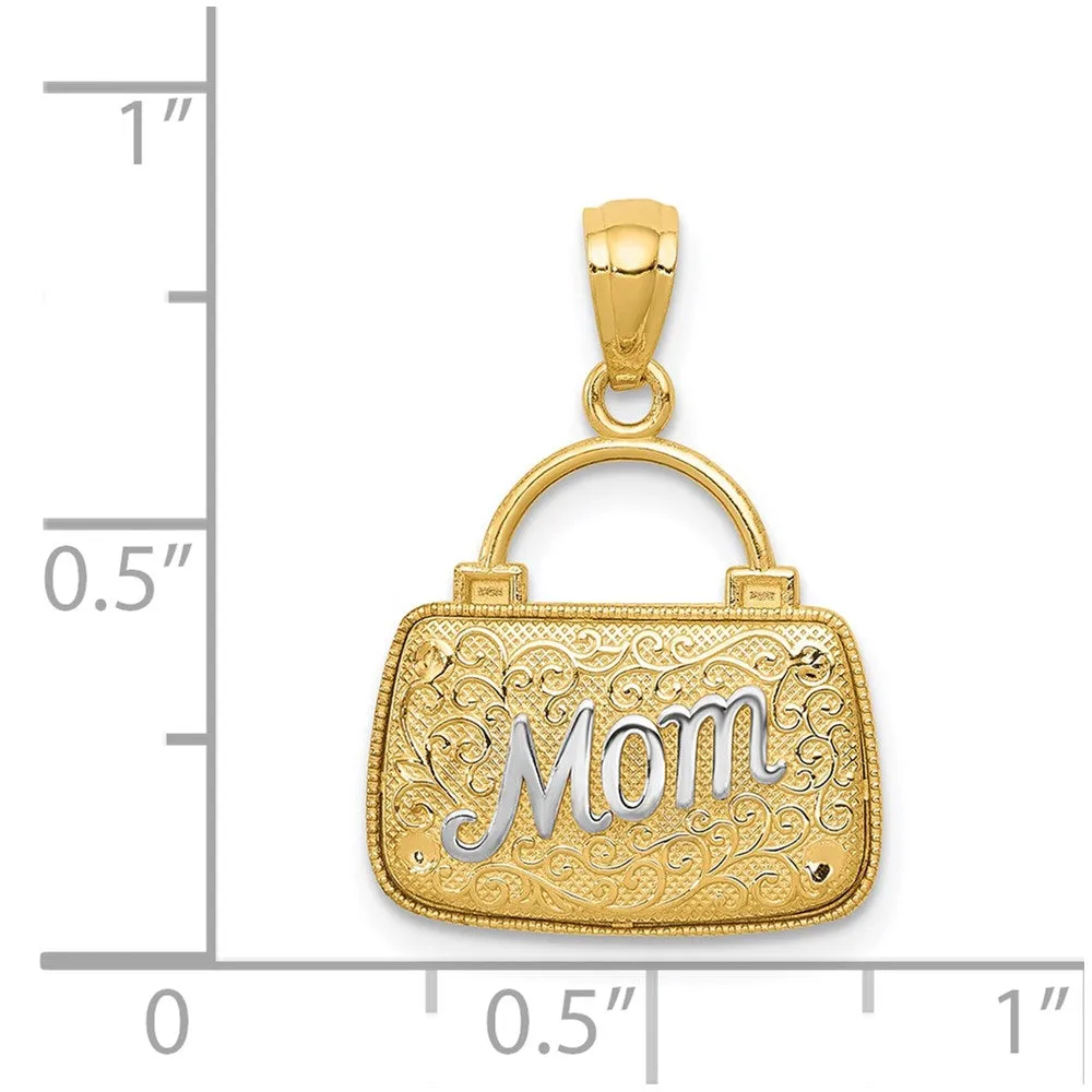 14K w/Rhodium 3D Reversible Mom Handbag Pendant