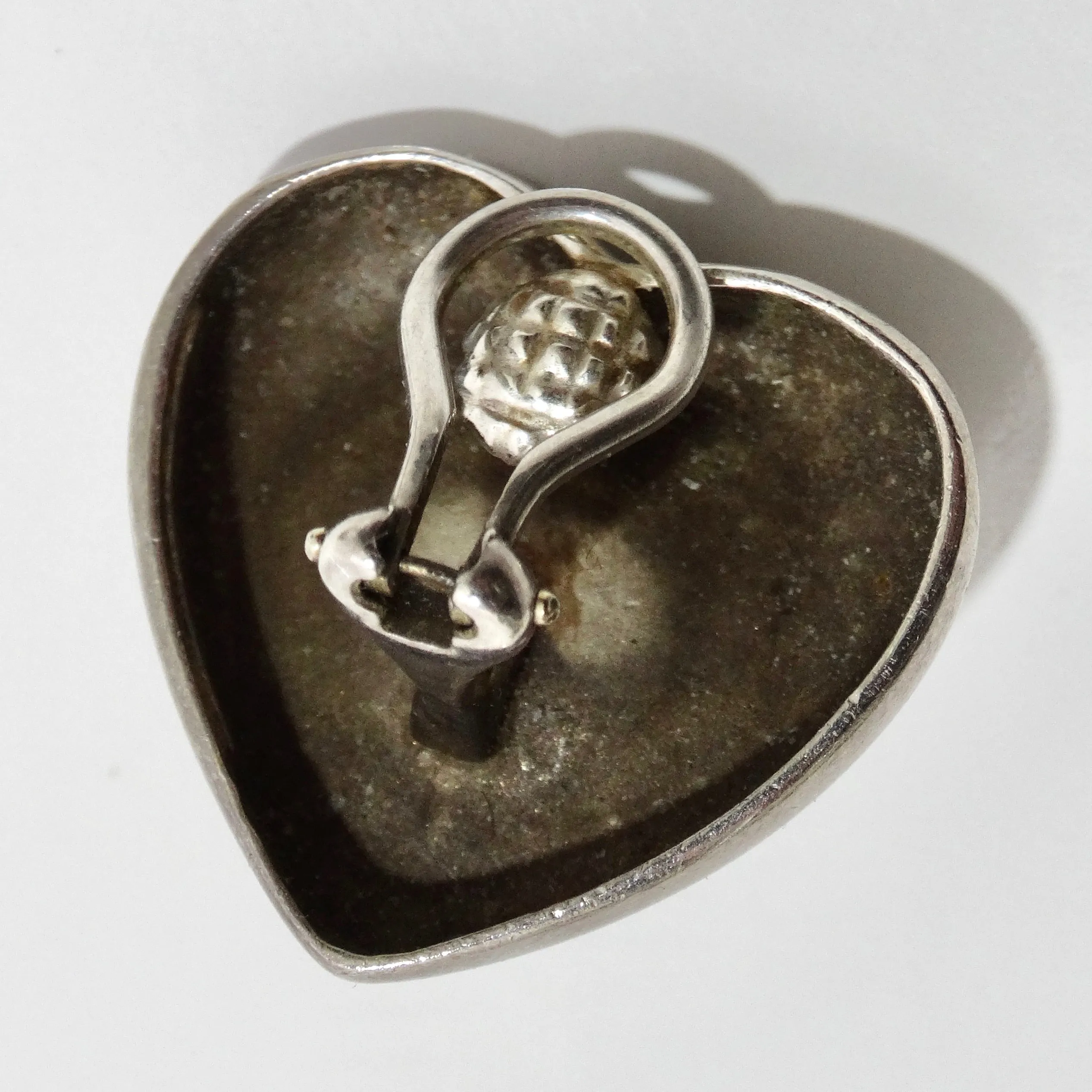 18K Gold Silver Pearl 1960s Heart Earrings