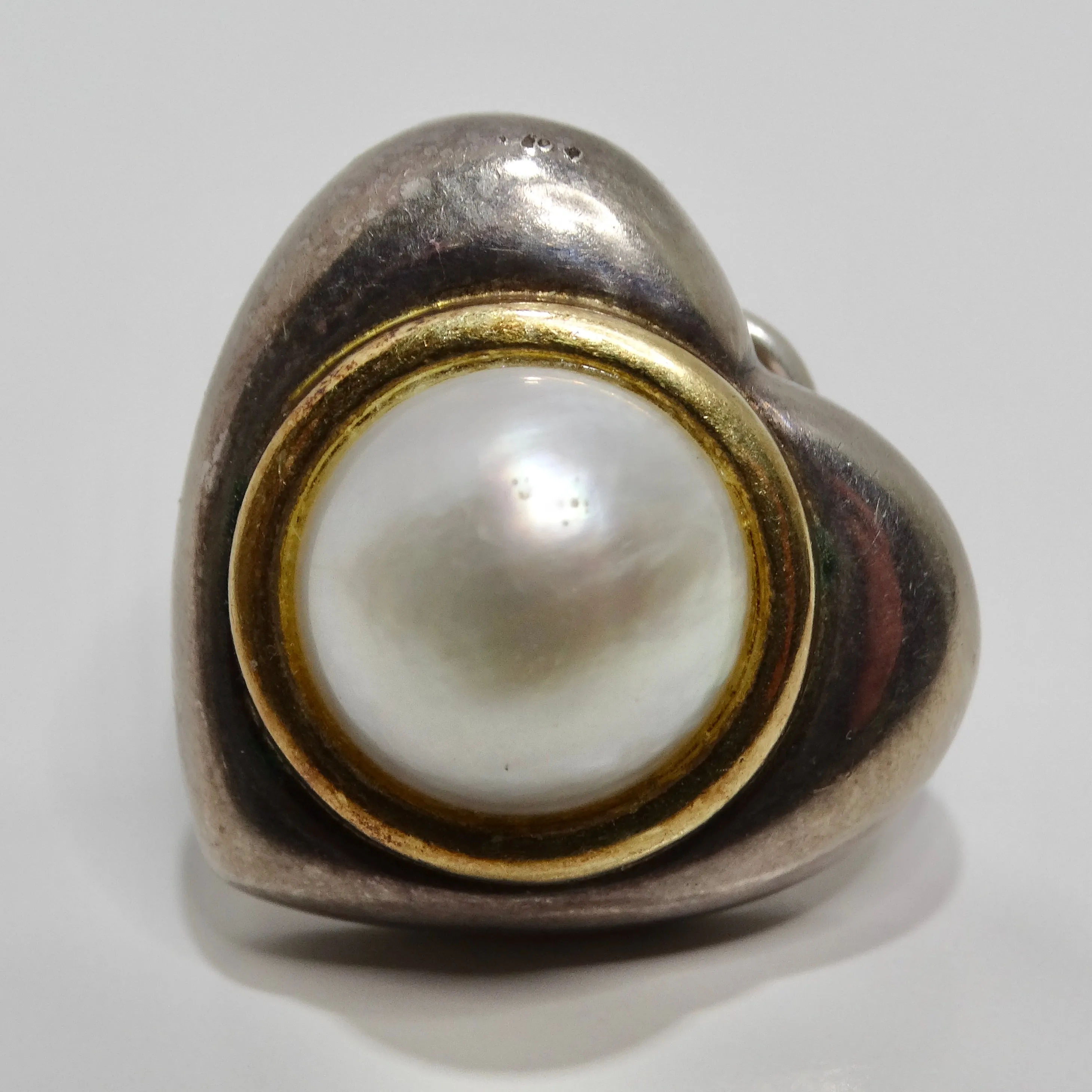 18K Gold Silver Pearl 1960s Heart Earrings