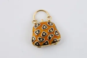 18k Yellow Gold 0.04tcw Diamond Orange Inlay Handbag Pendant (15.21g.)