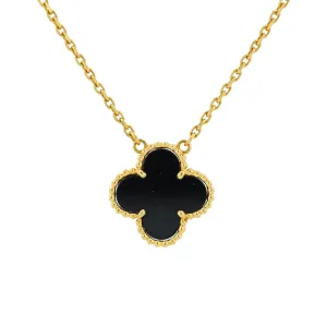 18K YG Van Cleef & Arpels Black Onyx Alhambra Necklace