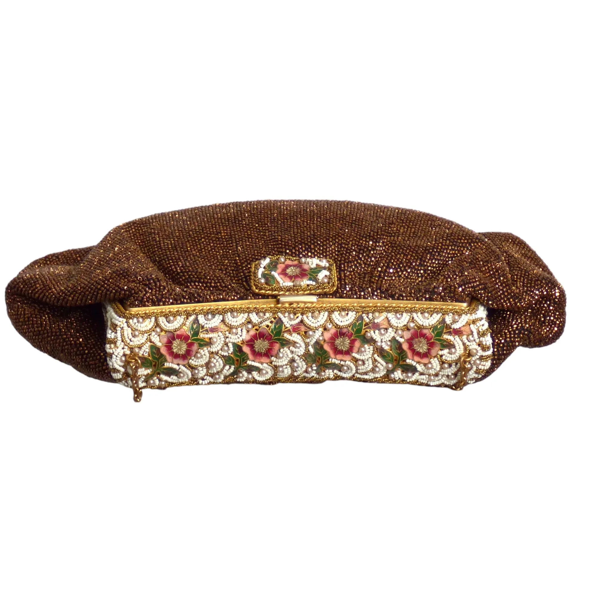 1950s Brown Beaded Evening Bag