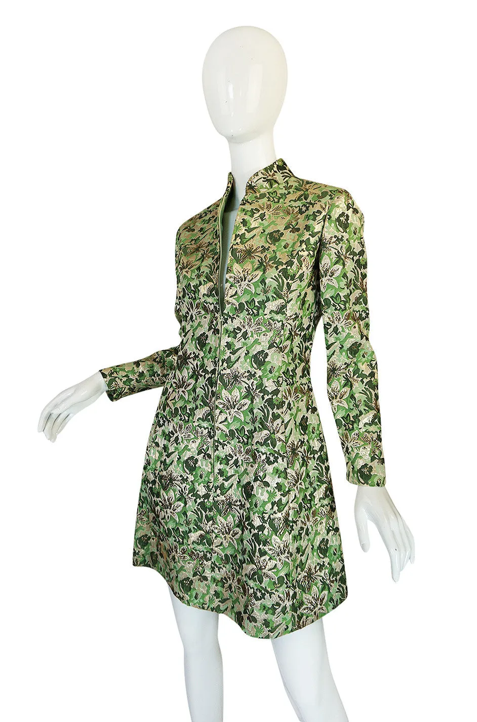 1960s Ceil Chapman Green Metallic Silk Brocade Mini Dress