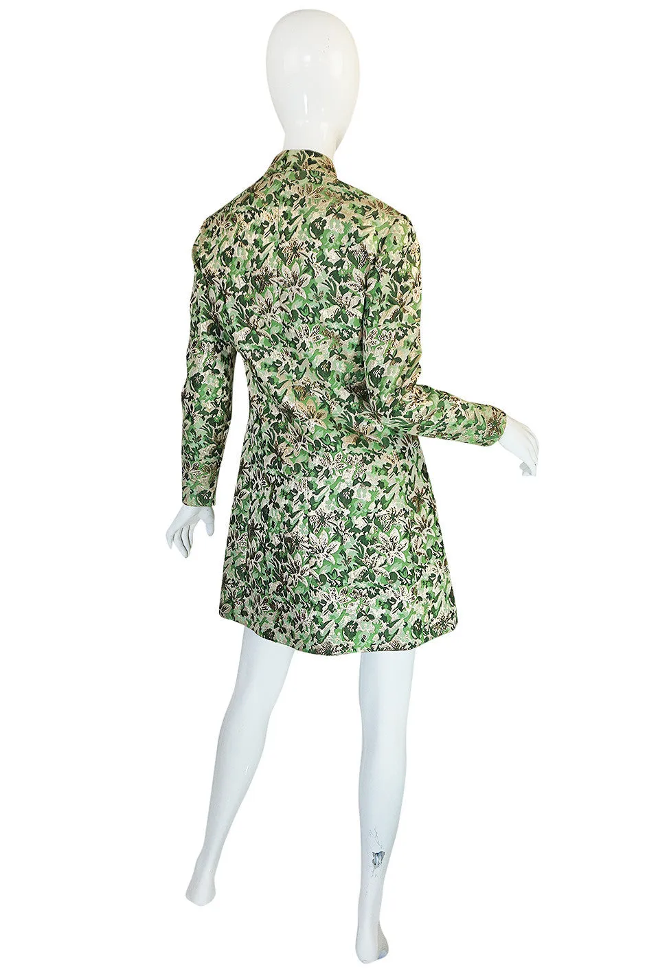 1960s Ceil Chapman Green Metallic Silk Brocade Mini Dress