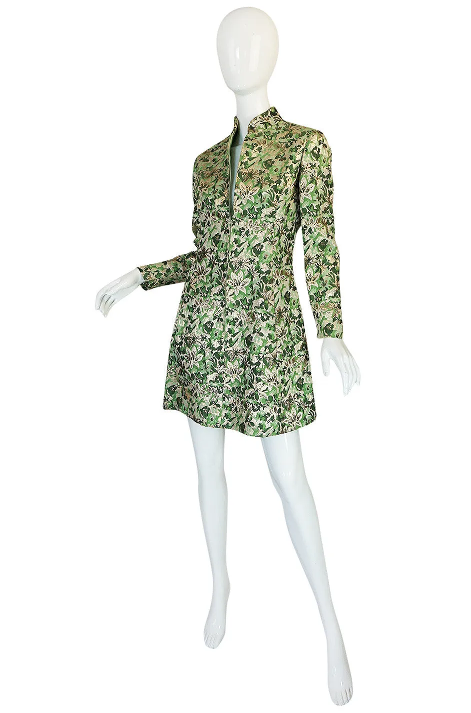 1960s Ceil Chapman Green Metallic Silk Brocade Mini Dress