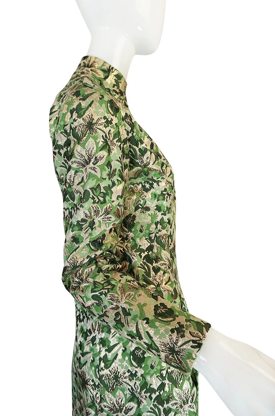 1960s Ceil Chapman Green Metallic Silk Brocade Mini Dress