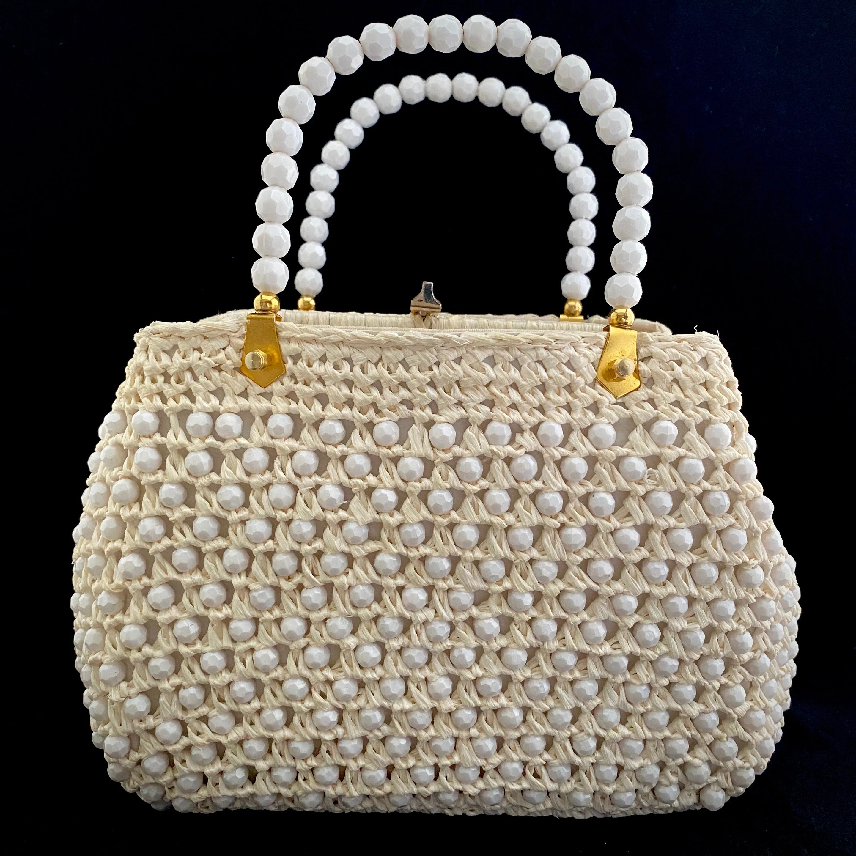 1960s Made In Italy Bead & Raffia Handbag