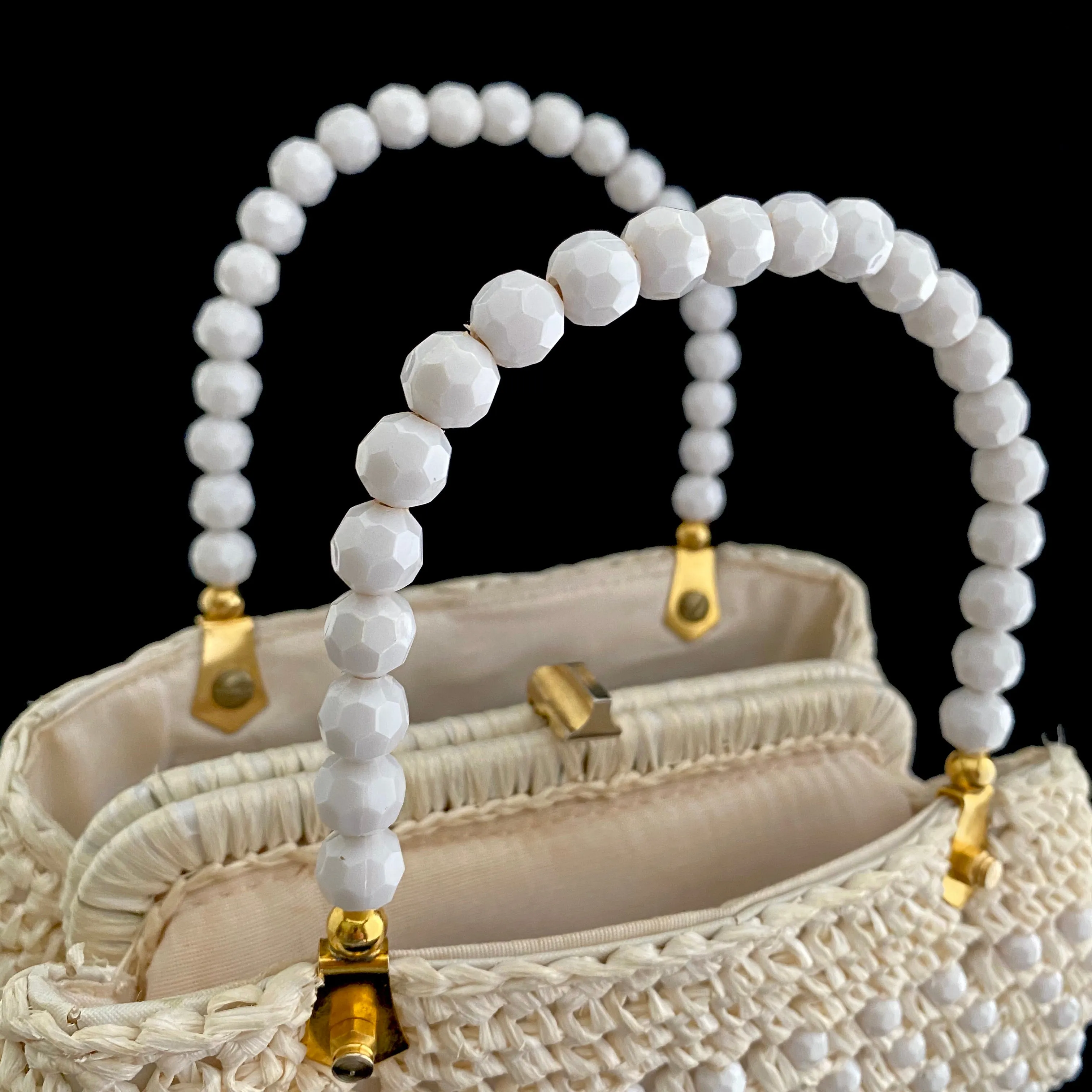 1960s Made In Italy Bead & Raffia Handbag