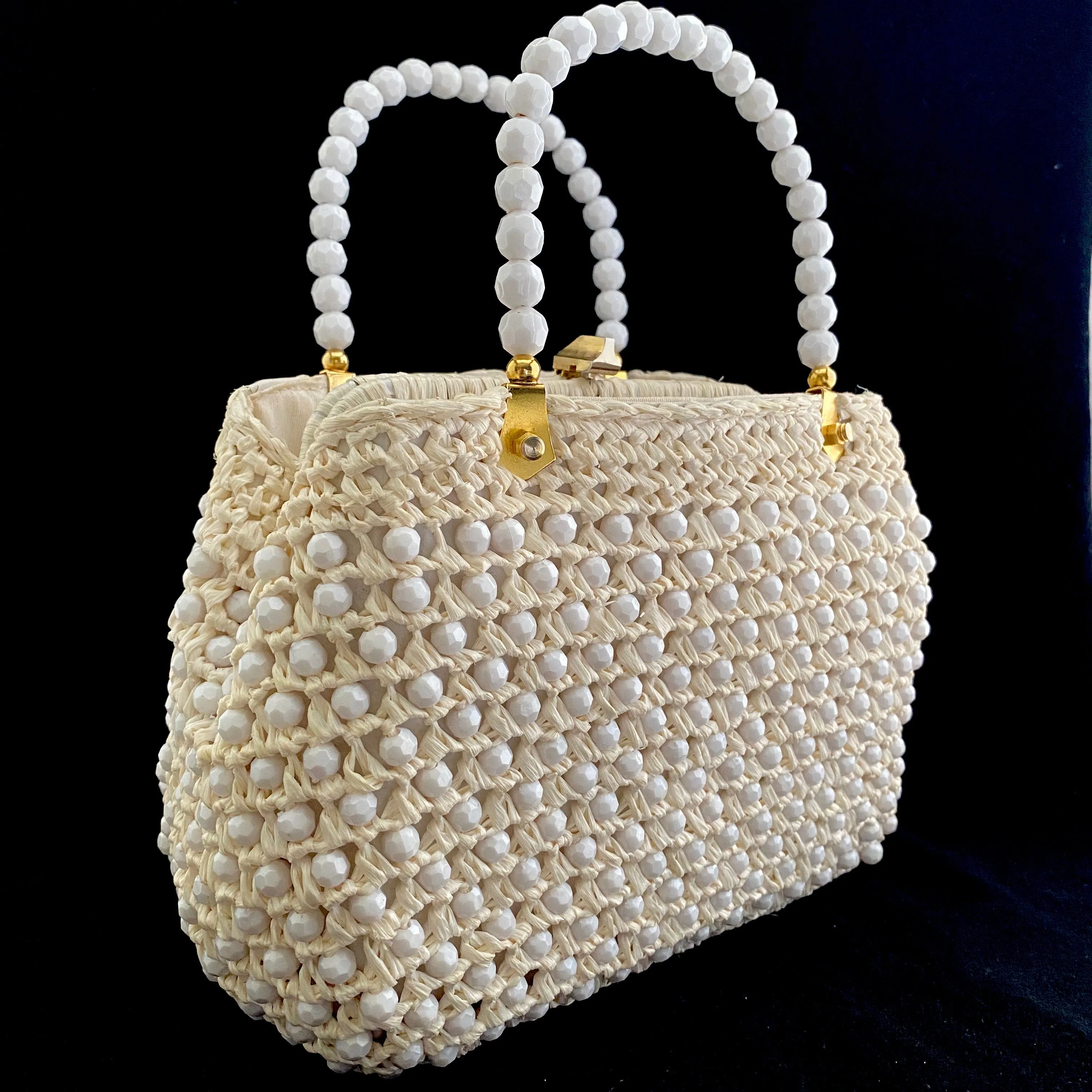 1960s Made In Italy Bead & Raffia Handbag