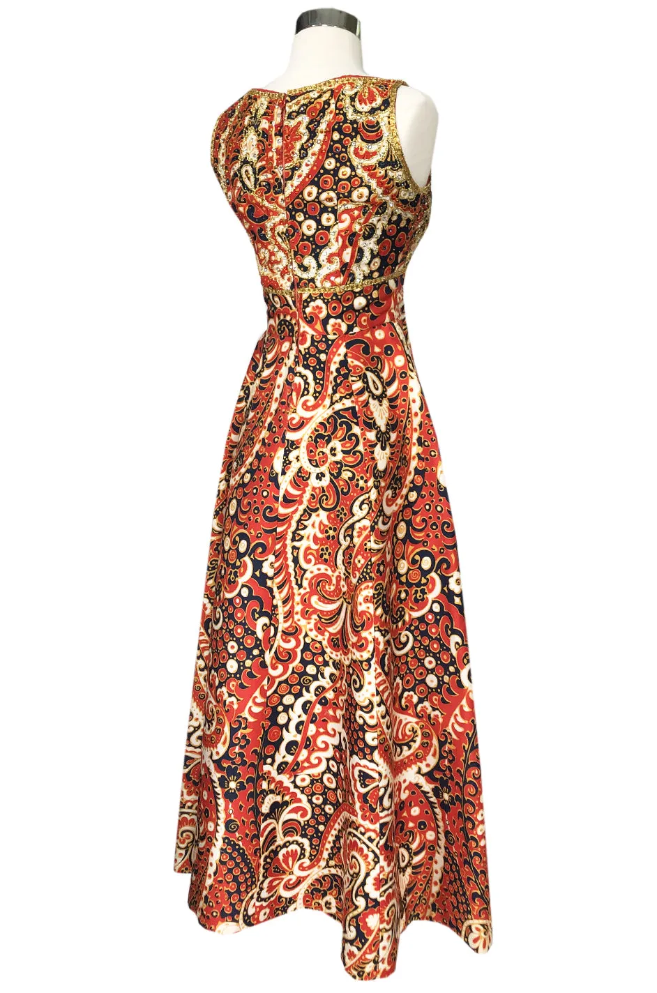 1968 Malcolm Starr Ad Campaign Silk Dress w Front Cut Out, Sequins & Beads