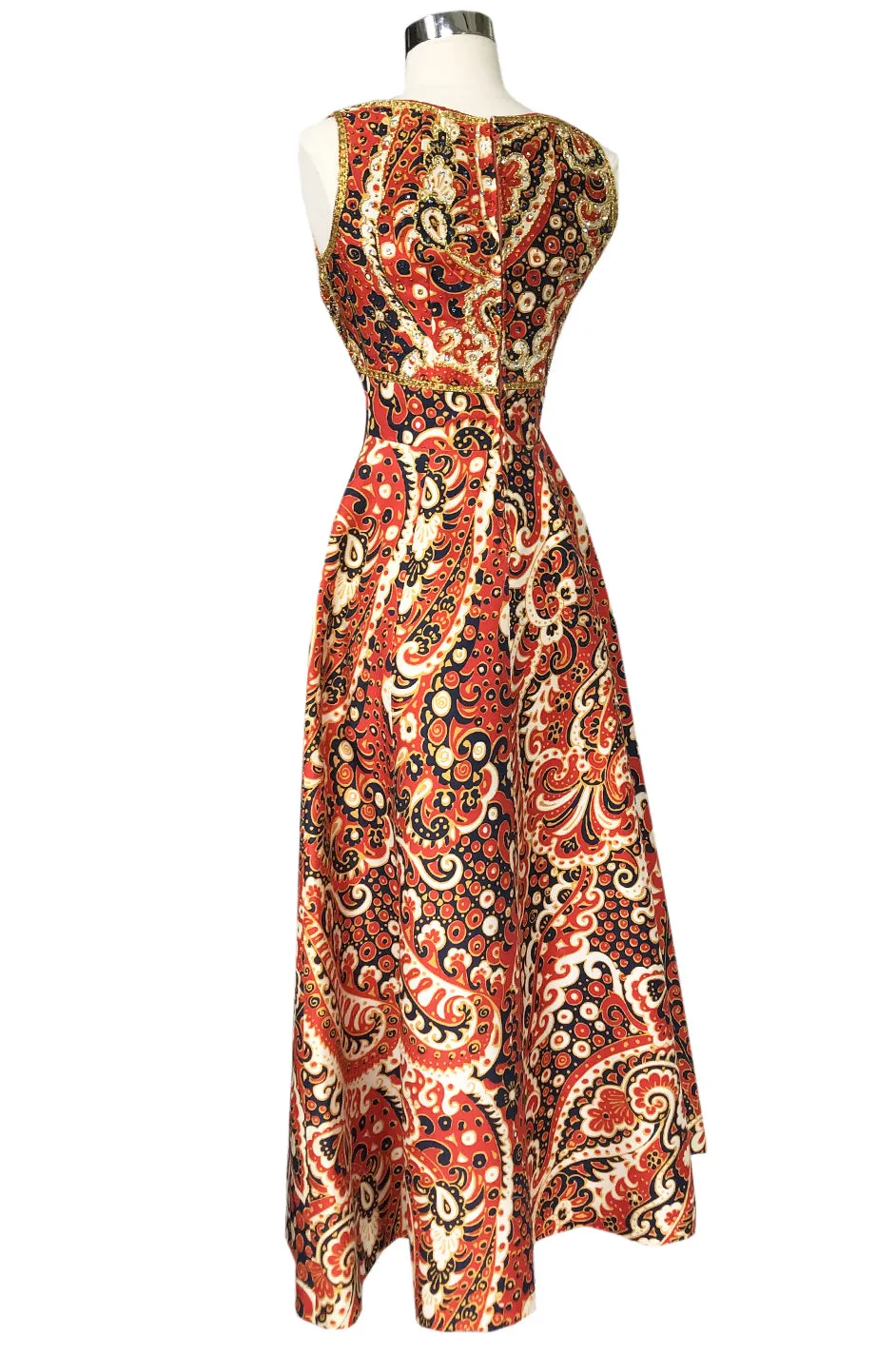 1968 Malcolm Starr Ad Campaign Silk Dress w Front Cut Out, Sequins & Beads