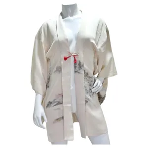 1970s Handmade Japanese Ivory Silk Kimono