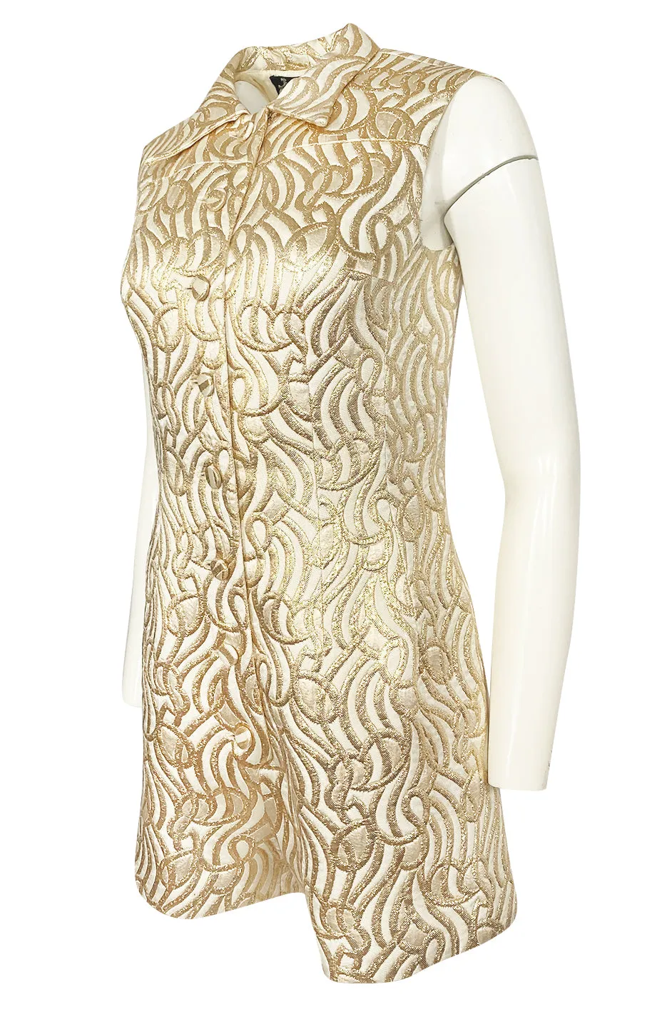 1970s Lanvin Metallic Gold Lame & Ivory One Piece Playsuit Jumpsuit