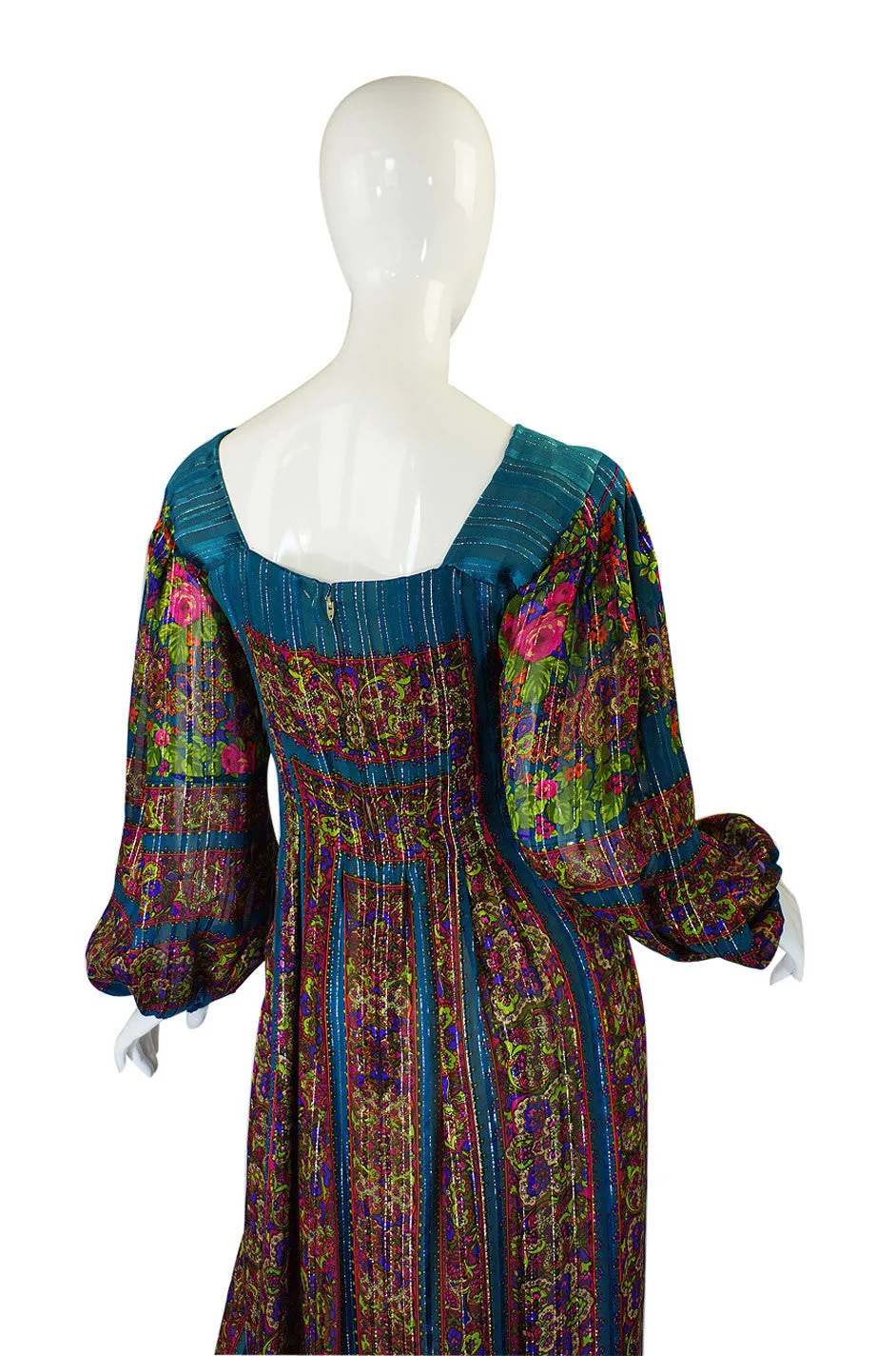 1970s Silk Pauline Trigere Maxi Dress