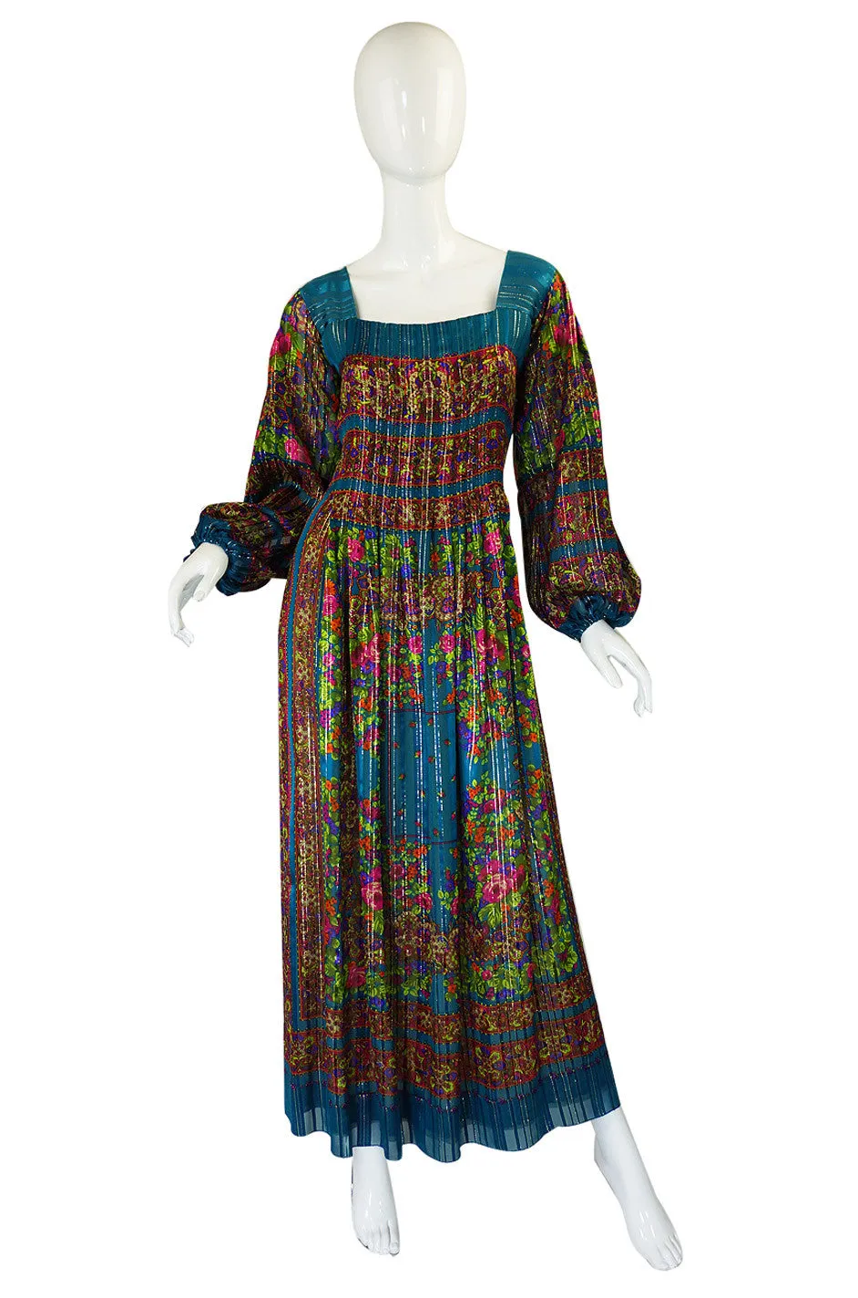 1970s Silk Pauline Trigere Maxi Dress