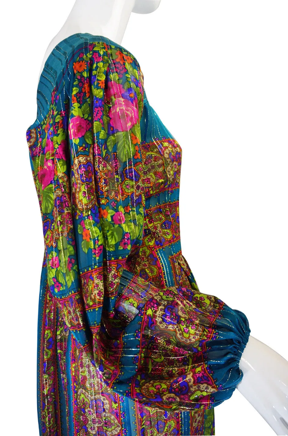 1970s Silk Pauline Trigere Maxi Dress