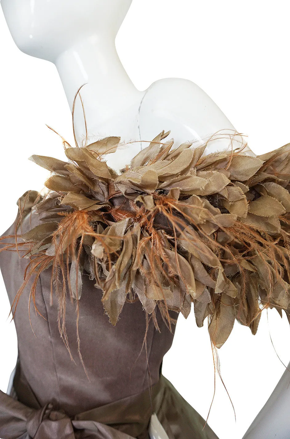 1970s Victor Costa "Feathered" Shoulder Party Dress