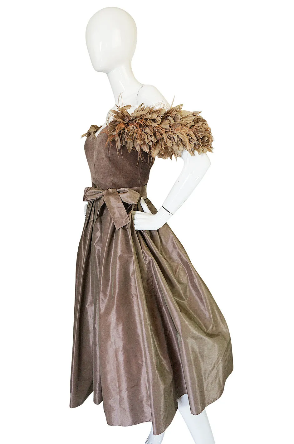 1970s Victor Costa "Feathered" Shoulder Party Dress