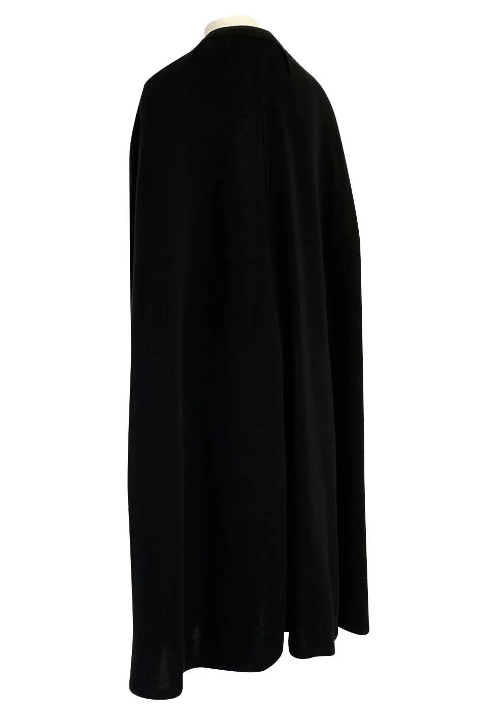 1970s Yves Saint Laurent Fine Black Wool Jersey Minimalist Cape w Button Neck