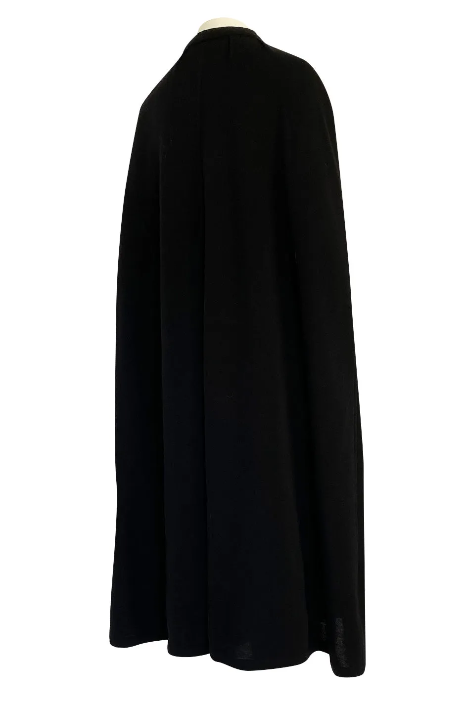 1970s Yves Saint Laurent Fine Black Wool Jersey Minimalist Cape w Button Neck
