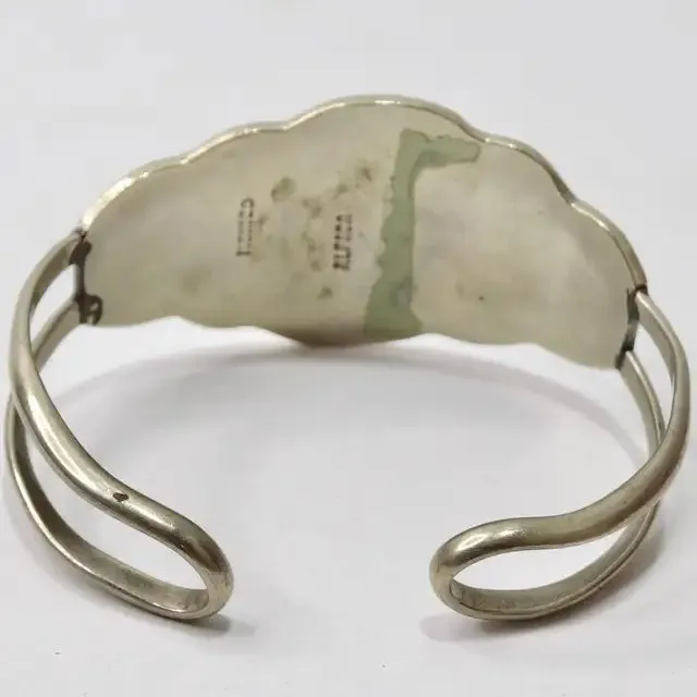 1980s Silver and Turquoise Inlay Sun Motif Cuff Bracelet