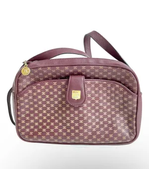 1980s. vintage Celine shoulder purse in bordeaux, burgundy leather with iconic blaison macadam print all over. riri zipper. 0411102