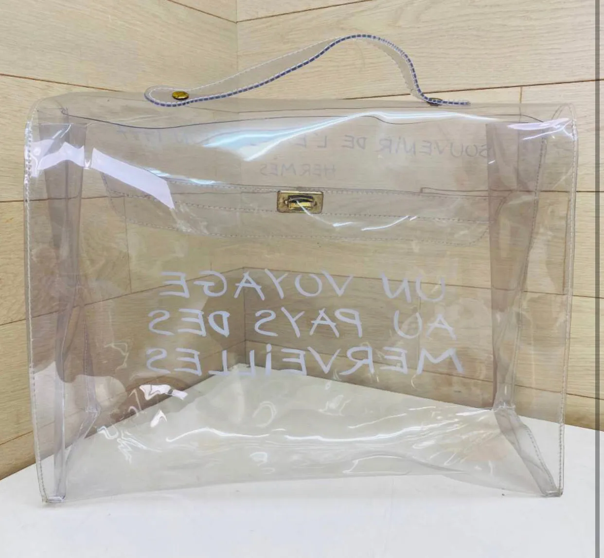 1990s. Vintage Hermes a rare transparent clear vinyl Kelly bag, Japan limited Edition in 1997. Rare masterpiece and collectible purse.