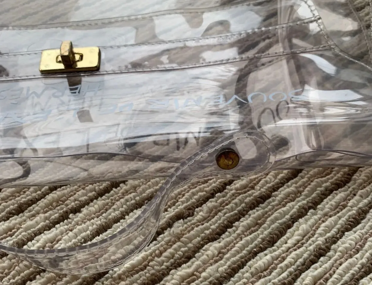 1990s. Vintage Hermes a rare transparent clear vinyl Kelly bag, Japan limited Edition in 1997. Rare masterpiece and collectible purse.