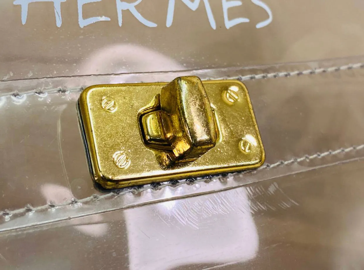 1990s. Vintage Hermes a rare transparent clear vinyl Kelly bag, Japan limited Edition in 1997. Rare masterpiece and collectible purse.