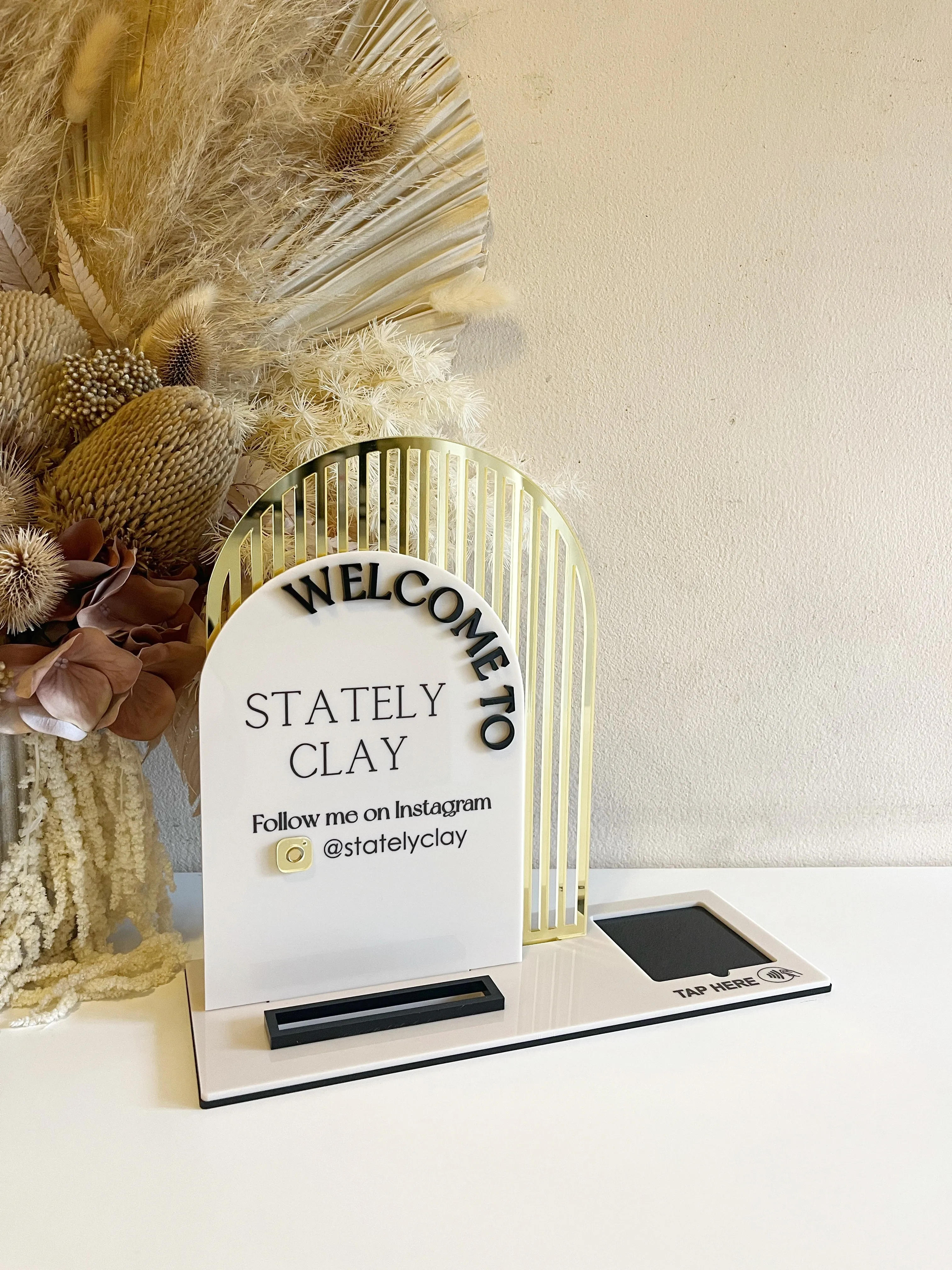 3 in 1 Double Arched Welcome To, Square   Logo   Username   Card Holder Business Sign