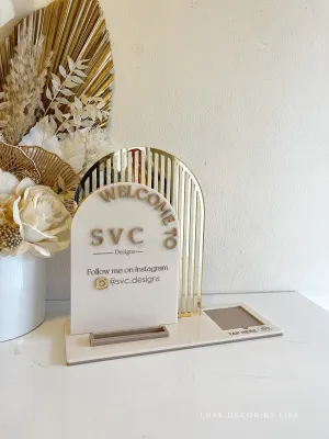 3 in 1 Double Arched Welcome To, Square   Logo   Username   Card Holder Business Sign