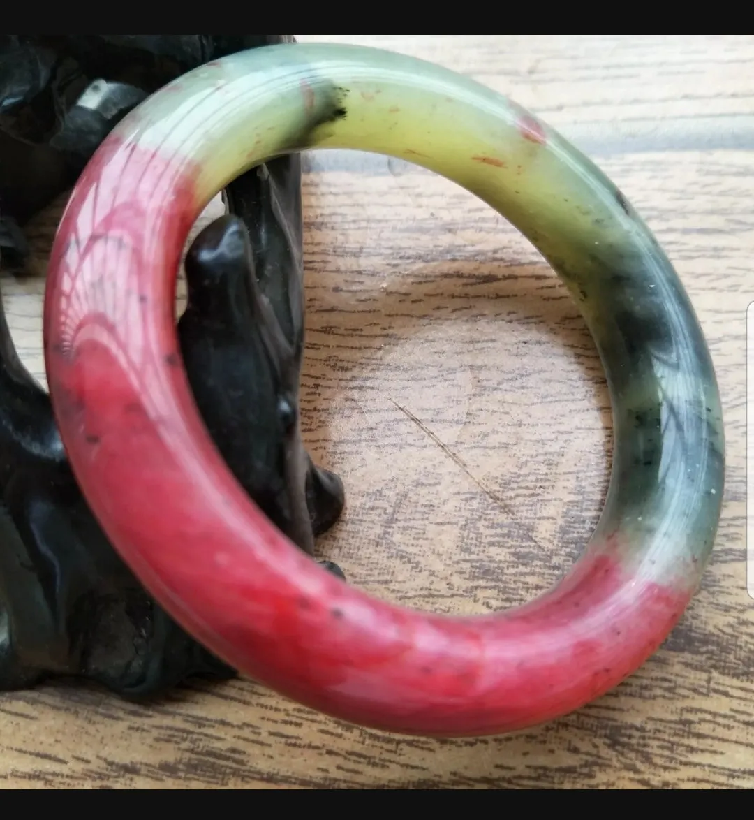 53/54/55mm Certified Natural Red Xiu Emerald A Jade HandCarved Round Bracelet Bangle Z001