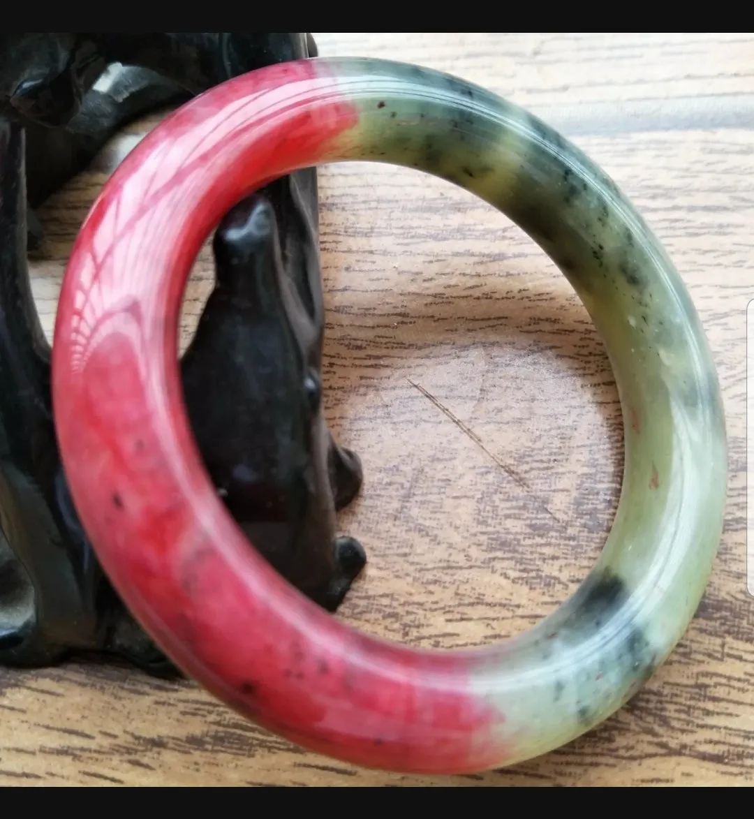 53/54/55mm Certified Natural Red Xiu Emerald A Jade HandCarved Round Bracelet Bangle Z001