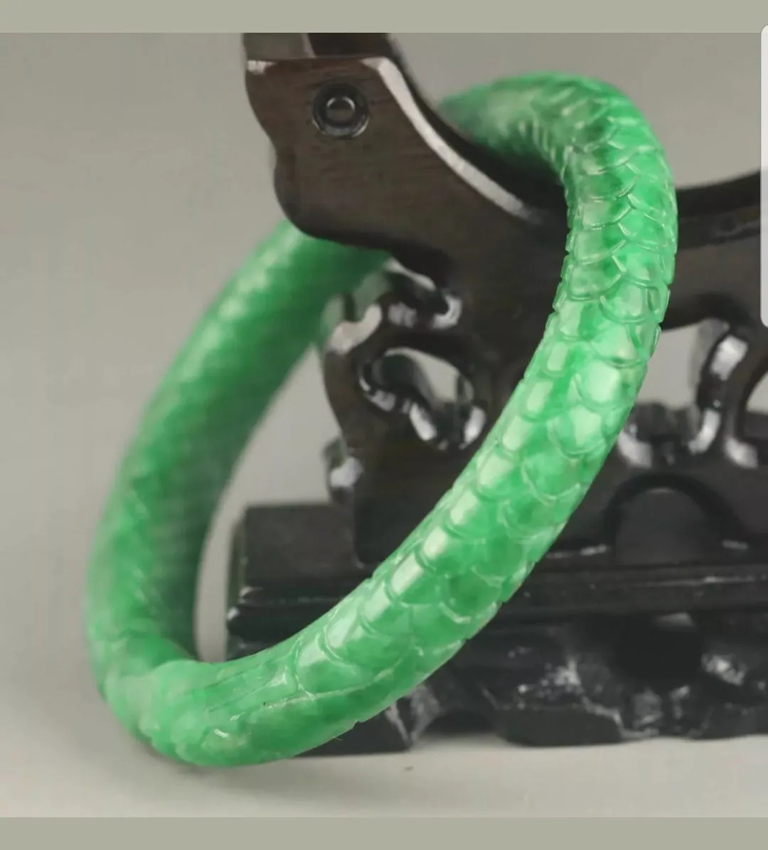 56/57/58mm Certified Natural Green Jadeite Emerald A Jade HandCarved Double Dragons Round Bracelet Bangle A-89