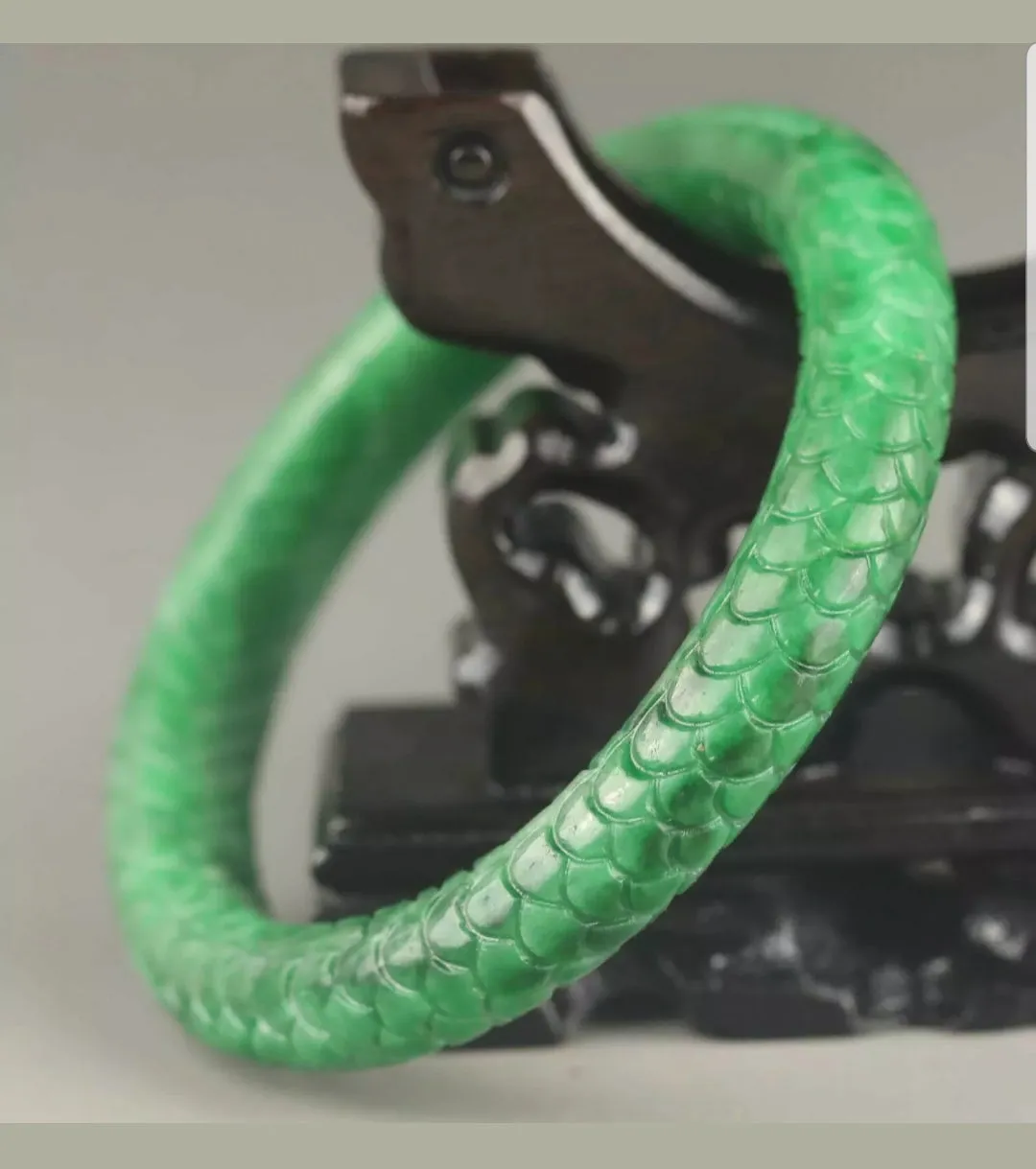 56/57/58mm Certified Natural Green Jadeite Emerald A Jade HandCarved Double Dragons Round Bracelet Bangle A-89