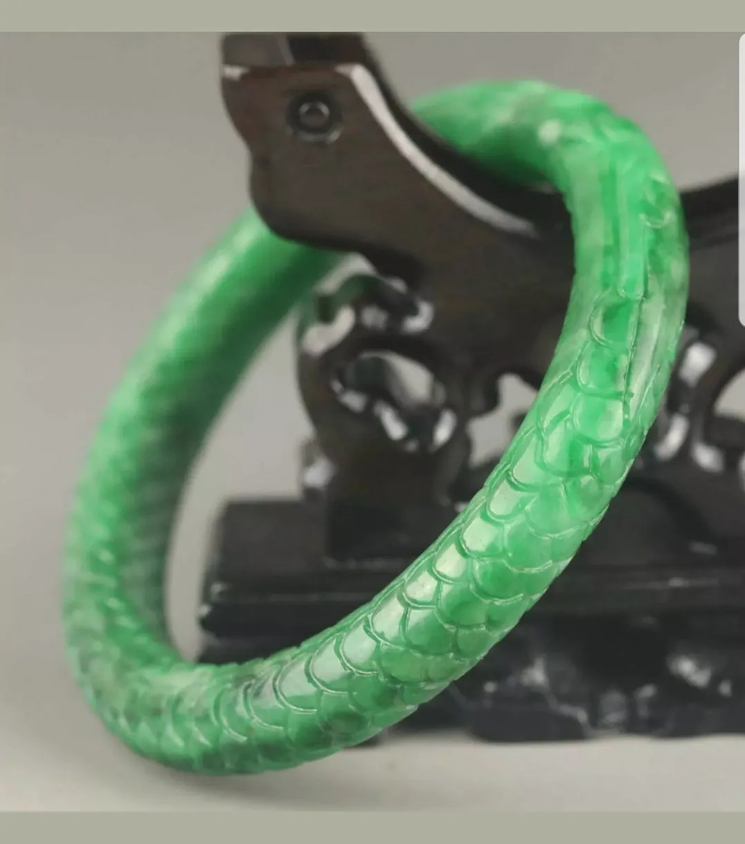 56/57/58mm Certified Natural Green Jadeite Emerald A Jade HandCarved Double Dragons Round Bracelet Bangle A-89