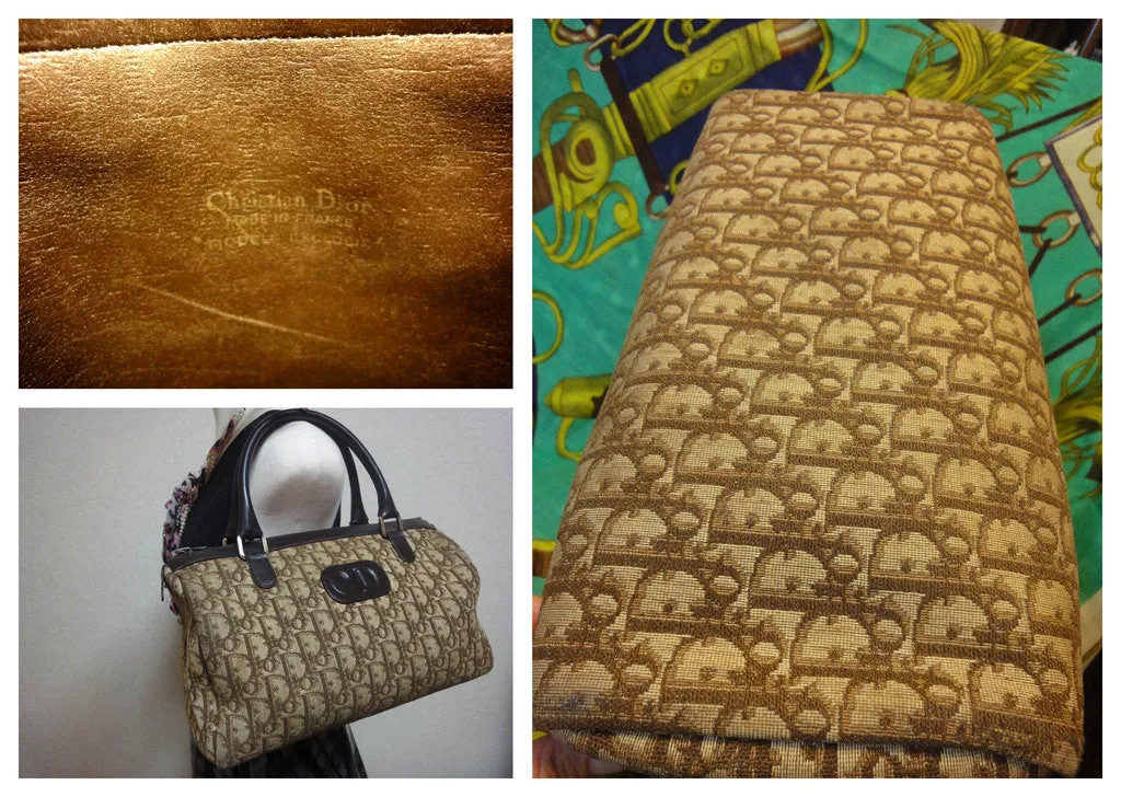 70's vintage Christian Dior brown trotter jacquard handbag with the CD motif. Modele Exclusif. ECLAIR zippers. Classic mini speedy duffle
