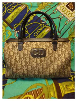 70's vintage Christian Dior brown trotter jacquard handbag with the CD motif. Modele Exclusif. ECLAIR zippers. Classic mini speedy duffle