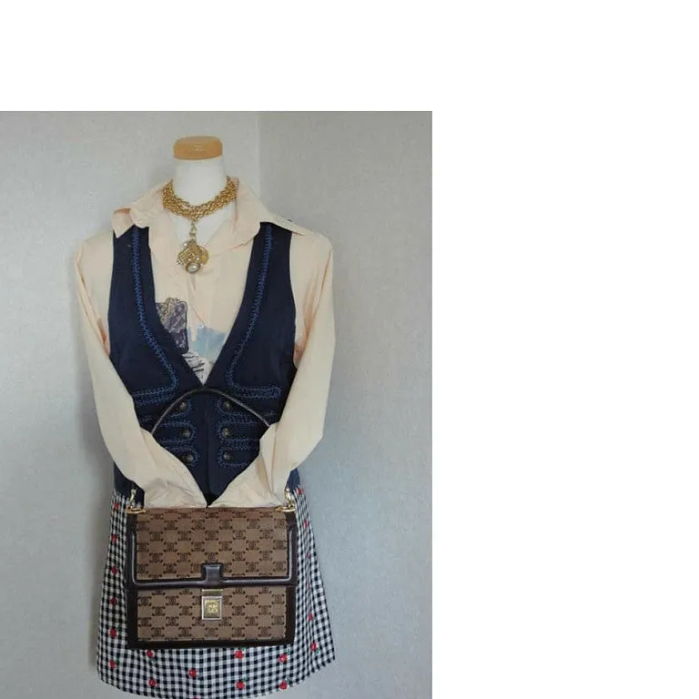 80's vintage CELINE genuine beige and brown suede leather handbag with classic macadam blason print allover. Rare masterpiece